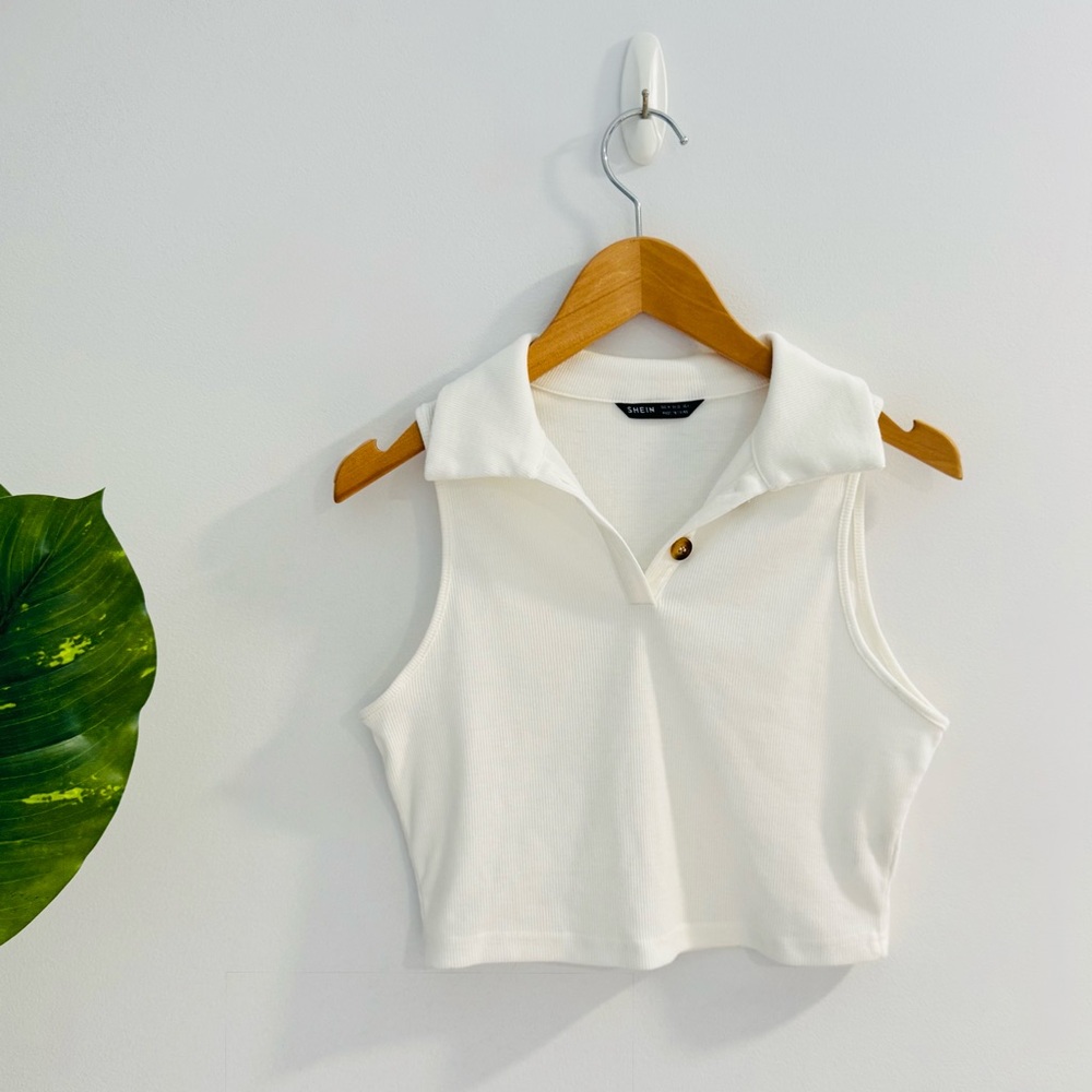 SHEIN | White Tank Top Collared Shirt Size Medium